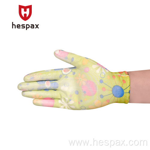 Hespax Anti-static Flower Print Pu Anti-slip Women Gloves